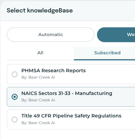 Select knowledgeBase source picker preview